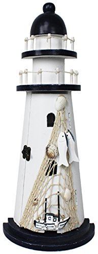 Deko-Leuchtturm Holz Fischernetz Schiff Regal Maritime hinstellen/aufhängen (02)