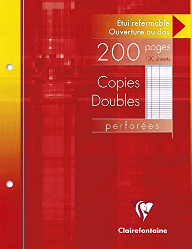 Clairefontaine 4411C - Packung mit 100 Blatt Klausurbogen (Doppelblätter) 17x22 cm, 90g, 2-fach gelocht, französische Lineatur, Weiß, 1 Pack