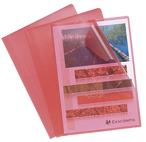Exacompta 56115E 10er Pack PP-Kunststoff Aktenhüllen. Für DIN A4 transparent genarbt rot oben und seitlich offen Plastikhülle Klarsichthülle für Büro und die mobile Organisation