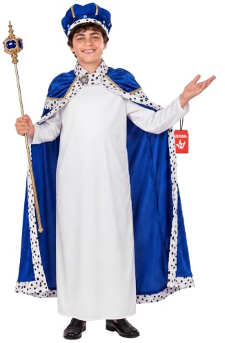 Fun Shack vis man dräkt barn blå kostym jul karneval maskerad pojkar flickor unisex tunika mantel krona, XL