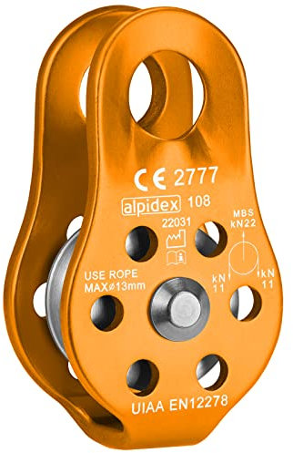 ALPIDEX Seilrolle Umlenkrolle 22 kN - Fix Pulley Flaschenzug - geeignet für Textilseile bis 13 mm Durchmesser - EN12278, Farbe:orange