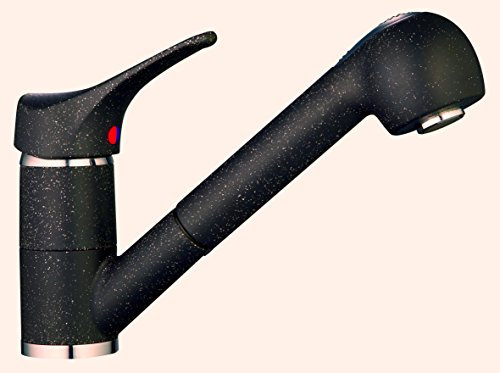 Einhebel Spültischarmatur mit ausziehbarer Geschirrbrause in Granit - Schwarz. Hochdruck.