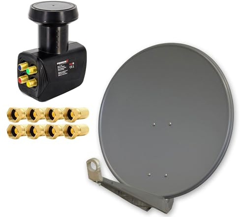 PremiumX DELUXE80 Aluminium 80cm Digital SAT Schüssel Spiegel in Anthrazit LNB Quad 0,1 dB 8X 7mm F-Stecker