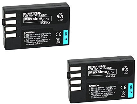 Maxsimafoto - 2X D-LI109 Batterie (Twin Pack) für Pentax K70, K-S1, S2-K, K50, K500, K30, K-30, K-R, KR, K2, K-2, DLI109