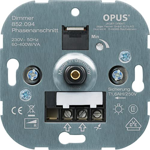 OPUS® Dreh-Glühlampen-Dimmer mit Schraubklemmen Ausführung mit Druck-Wechselschalter, Metallwelle, Watt 60-400 W