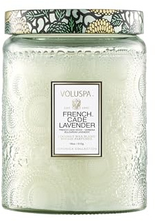 Voluspa French Cade Lavender Candle, 18 oz, Coconut Wax Blend, Scented Candles for Home, 100 Hour Burn Time, Candle Jars