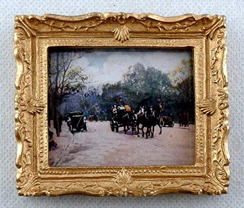 Melody Jane Puppenhaus Miniatur Snowy Kutsche Ride Bild Goldrahmen