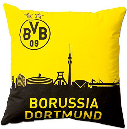 Borussia Dortmund Polyester , Dortmund, -Kissen mit Skyline, Schwarz / Gelb, 40x40cm, 1 Stück (1er Pack)