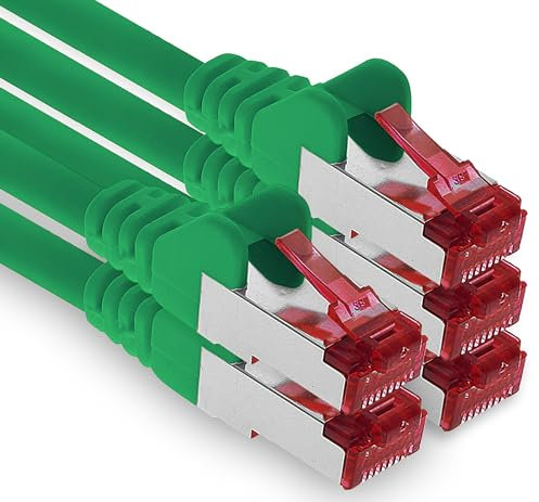 1aTTack.de - 5x 0,25 m cavo patch CAT6 S/FTP PIMF schermatura CAT.6 cavo di rete RJ45 cavo Ethernet DSL router LAN switch modem pannello patch - verde - 5 pezzi