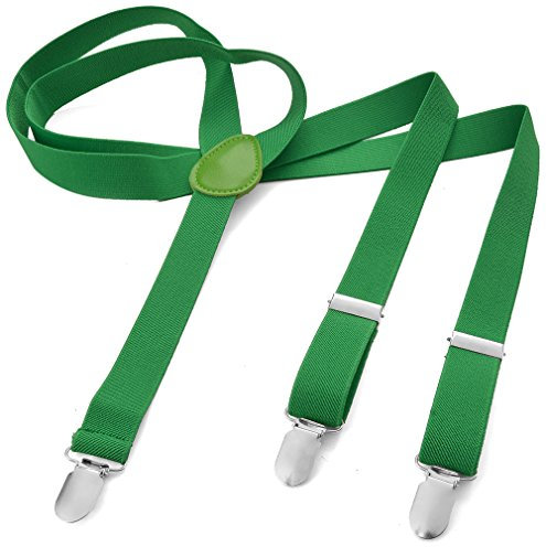 Herren Damen Long Hosenträger Y Form Style 3er Clips elastisch Schmal Unifarbe und Bunt mit verschiedenen Motiv, Grün (Grasgrün),Gr. One Size