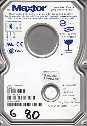 Maxtor 6Y080L0, Code YAR41BW0, KGBA, 80GB IDE 3.5 Hard Drive