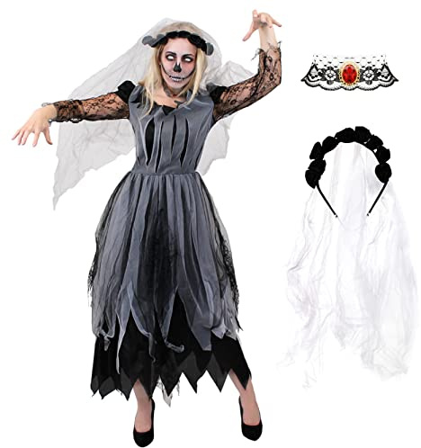 I LOVE FANCY DRESS Déguisement de jeune mariée avec cette robe cadavérique. Ideal pour les fêtes d'Halloween. (Large)