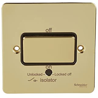 Schneider Electric Ultimate Flat Plate - Single Fan Isolator Switch, 3 Pole, 10A, GU1213BPB, Polished Brass with Black Insert