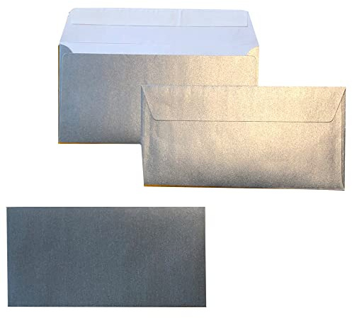 Paper24 25 Briefumschläge DL 110 x 220 mm mit Haftstreifen Silber 100 g/m²