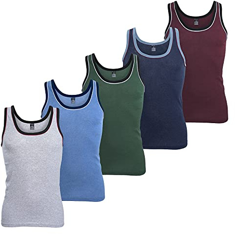 MT Herren Melange Tank-Top (5er Pack) Baumwoll Feinripp Unterhemden ärmellos - Mix mit Grün und Rot 10 (4XL)