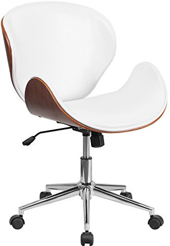Flash Furniture Tana Bürostuhl mit mittlerer Rückenlehne, Walnussholz, weiches Leder, Weiß