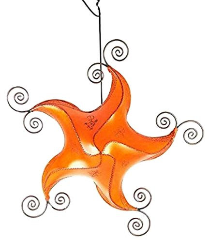Simandra Orientalischer Lampenschirm Marokko Henna Leder STERN Berber Star 70 cm Color Orange