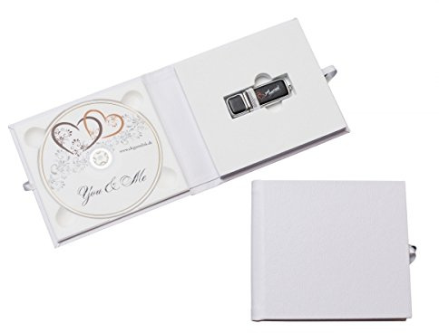 Elegantdisk - Custodia 1 DVD e 1 chiavetta USB, per matrimonio, finta pelle, colore: bianco