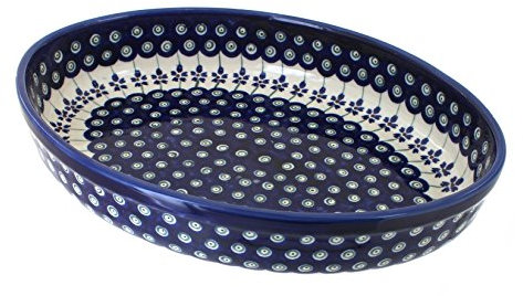 Original Bunzlauer Keramik Auflaufform oval 23.0x31,0x6.0cm (LxBxH), 1,8 Liter, für 3-4 Personen im exklusiven Dekor 166a