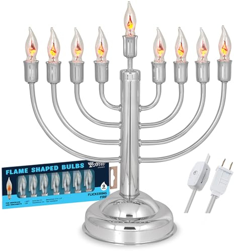 Judaica Elektrische Menora mit flackernden Glühbirnen, versilbert