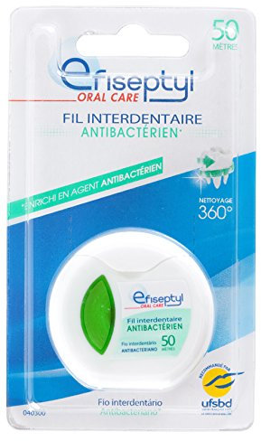 Efiseptyl - Fil Interdentaire Antibactérien - Goût Menthe - Enrichi En Agent Antibactérien - Nettoyage 360° - Bobine De 40m - Lot De 2