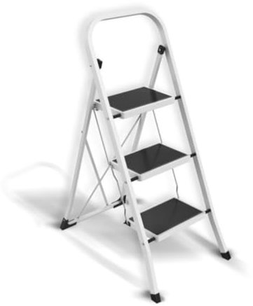 MSV 130004 Escabeau 3 niveaux en Acier/Caoutchouc Blanc/Gris