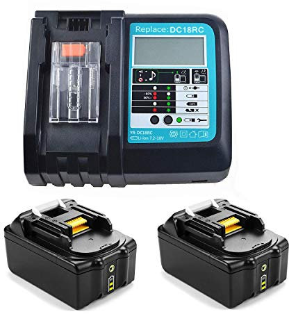 2 Stück 18V 5.0Ah Akku mit Ladegerät 3A DC18RC Ersatz für Makita BL1850 BL1830 BL1840 BL1860 18 Volt LXT LXT400 Werkzeugakku DC18RA mit LED