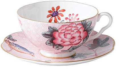 Wedgwood 5C106805127 - Juego de taza y platillo de cuco, porcelana fina, color rosa