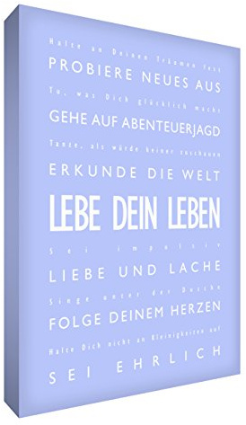 Little Helper LVLF128-14G Feel Good Art Wandschmuck aus starker Leinwand im modernen typographischen Stil Lebe dein Leben, 30 x 20 cm, hellblau