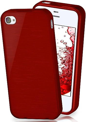 moex Cover in Silicone Compatibile con Apple iPhone 4s / iPhone 4 | Effetto Alluminio Spazzolato, Rosso Borgogna