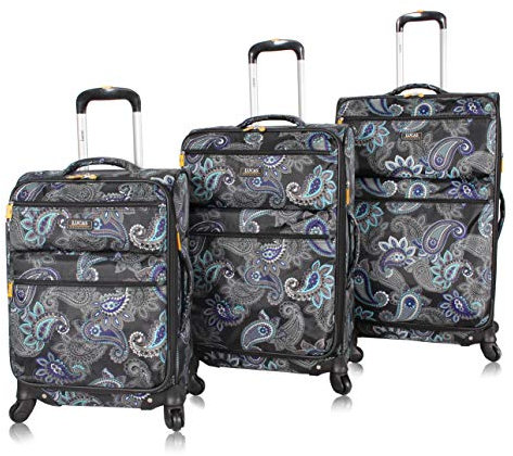 Lucas Designer Gepäckkollektion – 3-teiliges Softside erweiterbares ultraleichtes Spinnerkoffer-Set – Reise-Set beinhaltet 50,8 cm Handgepäck, 61 cm & 71,1 cm karierte Koffer, Diva (Blau) - 10487721