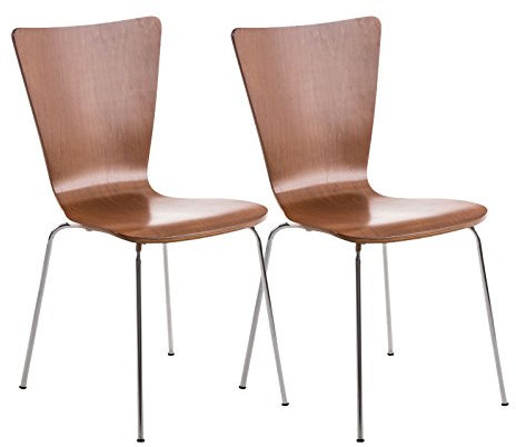 CLP 2X Stapelstuhl Aaron Mit Holzsitz Und Ergonomischer Sitzfläche I Konferenzstuhl Mit 45 cm Sitzhöhe, Farbe:braun