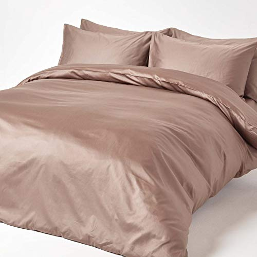 HOMESCAPES Brown Organic Cotton Duvet Cover Set Super King Size 400TC 600 Thread Count Equivalent Quilt Cover Bedding Set 2 Pillowcases Included