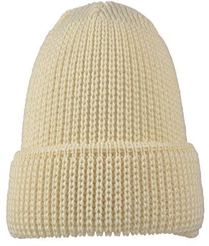 modAS Damen Herren Rollmütze aus Wolle (Schurwolle) - lang Beanie Mütze warm, Farbe:wollweiß
