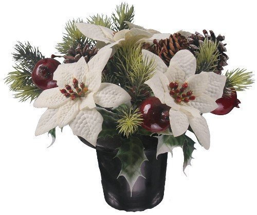 CHRISTMAS - an artificial white poinsettia memorial vase pot - grave side