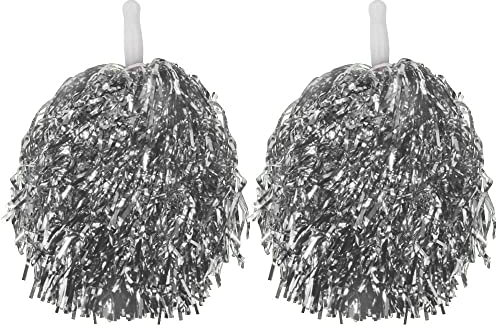 Schnoschi 2 Stück Pompons Cheerleading Cheerleader Tanzwedel Puschel 1 Paar viele Farben (Silber)