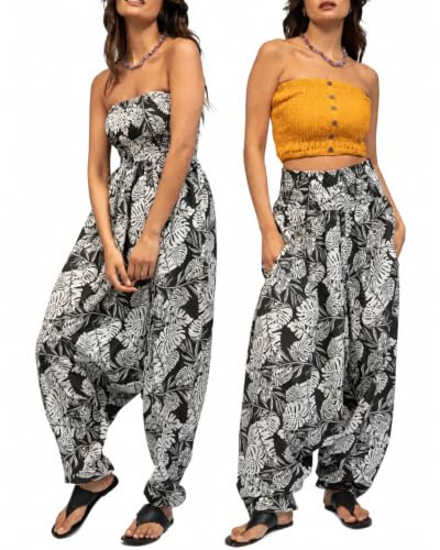 likemary Jumpsuits for Women UK Converts into Cotton Harem Pants - 2-in-1 | 100% Cotton, Harem Trouser Jumpsuits with Pockets, Balloon Leg Genie Pants, Converts into a Strapless Maxi Romper