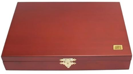 SAFE 5883 Holz Münzkassette für 79 Münzen 27-41 mm | wattiertes Deckelkissen und 3 samtblauen Tableaus | quadratische Fächer, tresortauglich, stapelbar | Abmessungen: 255 x 210 x 40 mm