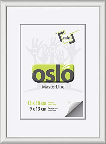 OSLO MasterLine Bilderrahmen 13 x 18 silber matt Aluminium zum Aufstellen und Hängen Fotorahmen mit Echt-glas