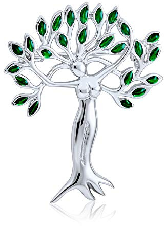 Bling smycken gröna blad livets träd gudinnan skydd av natur mor jord brosch stift för kvinnor 925 sterlingsilver