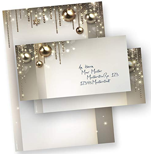 Briefpapier Weihnachten Set NOBLESSE 25 Sets elegantes Weihnachtsbriefpapier Design DIN A4 - mit Umschlag ohne Fenster