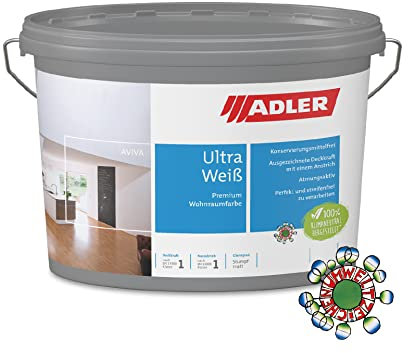 ADLER Wandfarbe weiss Aviva Ultra-Weiß, 9 Liter Dispersionsfarbe mit hoher Deckkraft für innen