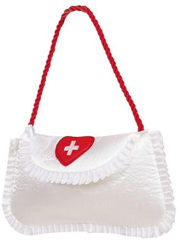 W WIDMANN MILANO Party Fashion 8106H - Krankenschwesterhandtasche, aus Satin, Weiß/Rot, Kostüm, Accessoire, Karneval, Mottoparty