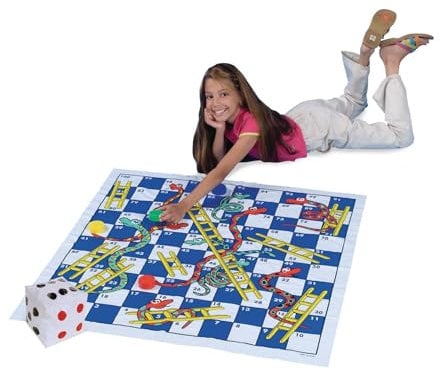 S&S Worldwide Jumbo Snakes & Ladders Game with 40 x 40 Vinyl Game Board Oversized Game Tokens and Inflatable Dice.