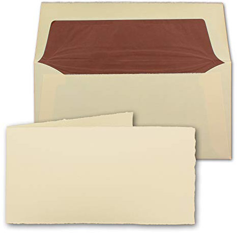 NEUSER PAPIER 25x DIN Lang Vintage Faltkarten-Set mit Briefumschlägen, echtes Büttenpapier, 100 x 210 mm - quer-doppelt, Elfenbein-Creme
