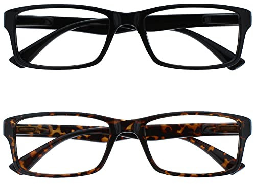 OPULIZE PEP Lesebrille für Damen und Herren - 2er-Pack - Große Rechteckige Brille - Komfortable Federscharniere - Kratzfest - Schwarz Braun - UVR +3.50