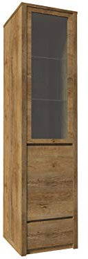 Furniture24 Vitrine Montana W1D Wohnzimmerschrank Schrank Vitrinenschrank 2 Türen 1 Schublade (Lefkas Eiche dunkel)