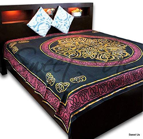 Indische Tagesdecke mit keltischem Knoten, Rot und Schwarz, Queen-Size-Größe