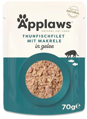 Applaws Premium Natural Katzenfutter Nass, Thunfisch mit Makrele in Gelee 70g Beutel (16x70g)