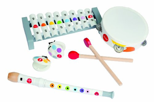 Janod - Confetti Holz-Musikset mit 4 Instrumenten, Musikinstrument für Kinder, Spielzeugnachbildung und Spielzeug für musikalisches Empfinden, ab 2 Jahren, J07600